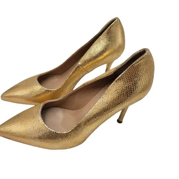 Halston Heritage Gold Heels Leather Pumps - Picture 4 of 11